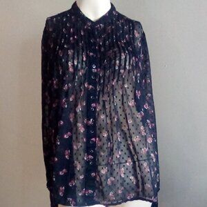 Free People Sheer Flower Print Long Sleeve Top Size M